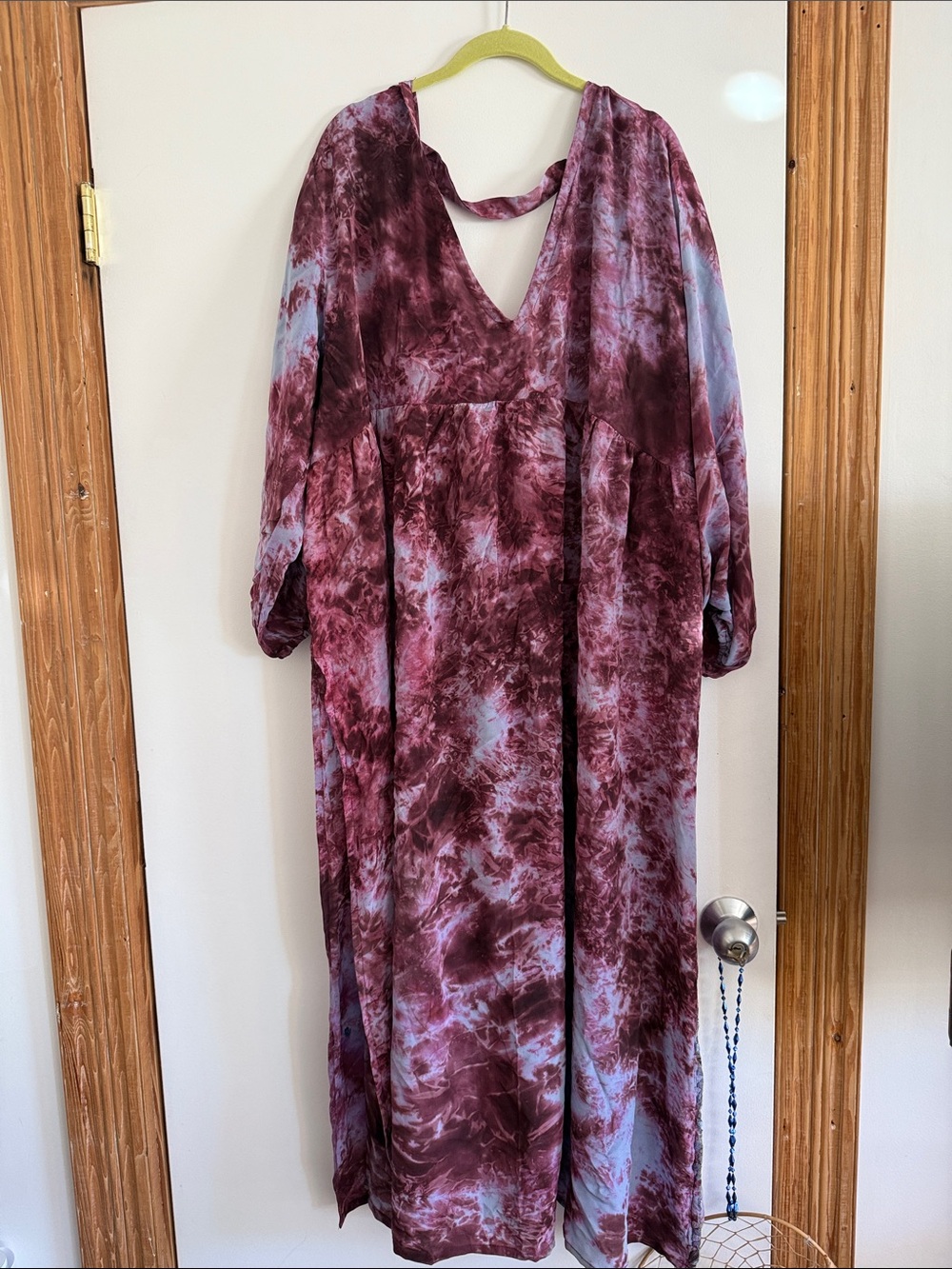 V-Neck Burgundy Tie-Dye Maxi Dress